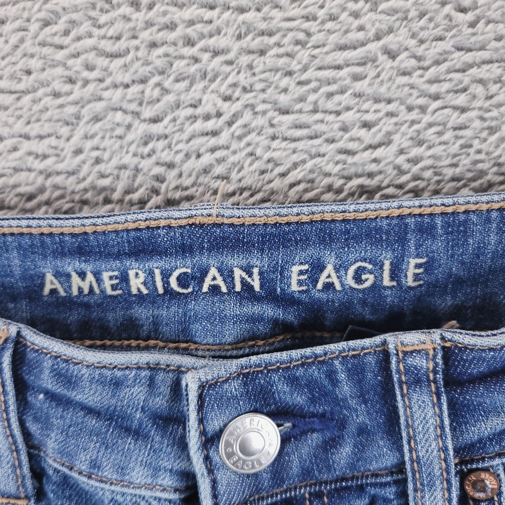 American Eagle Jeans 2 X Short Blue Super High Rise Baggy Wide Leg Distressed - Picture 3 of 10